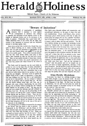 Front page of Herald of Holiness - April 2, 1924