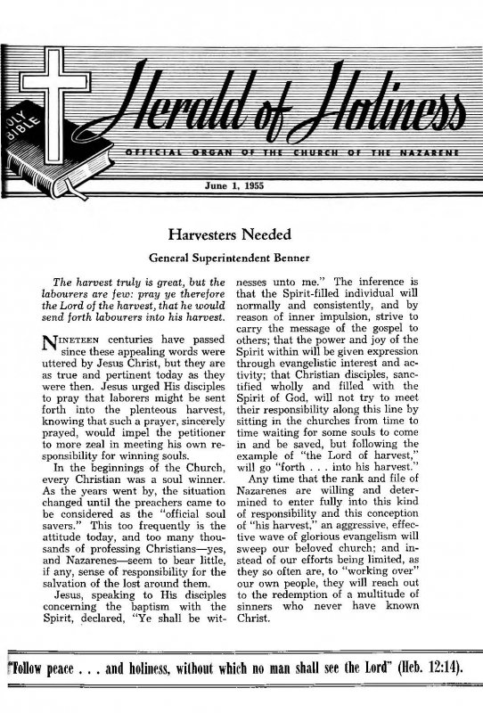 Title Page of Herald of Holiness - June 1, 1955.