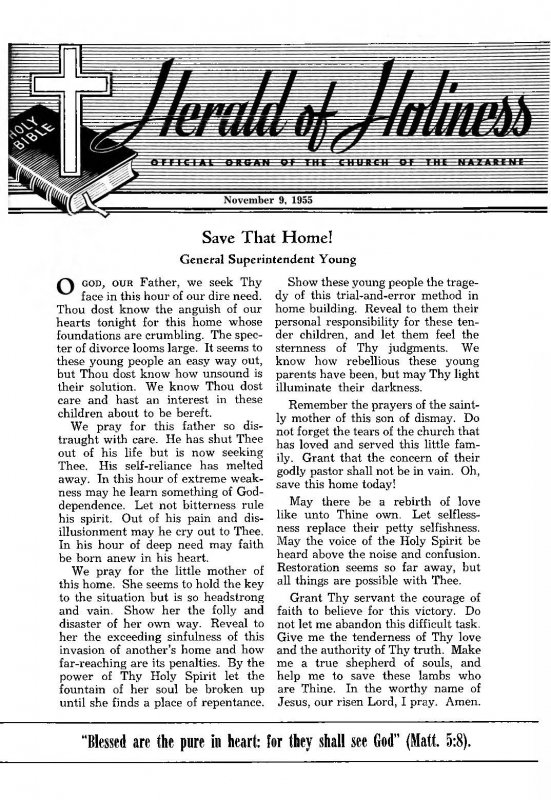 Title Page of Herald of Holiness - November 9, 1955.