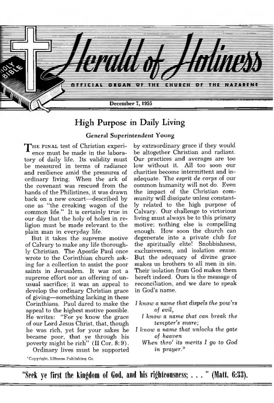 Title Page of Herald of Holiness - December 7, 1955