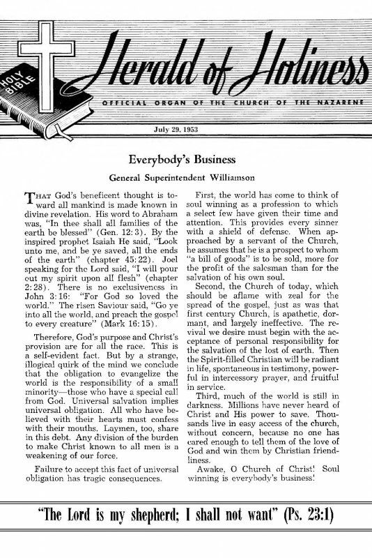 Title Page of Herald of Holiness - July 29, 1953