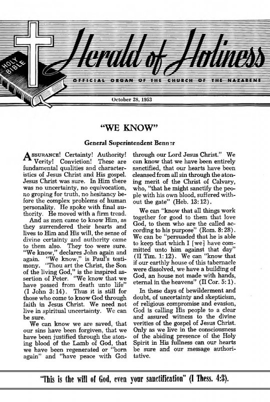 Title Page of Herald of Holiness - October 28, 1953
