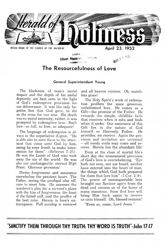 Title Page of Herald of Holiness - April 23, 1952