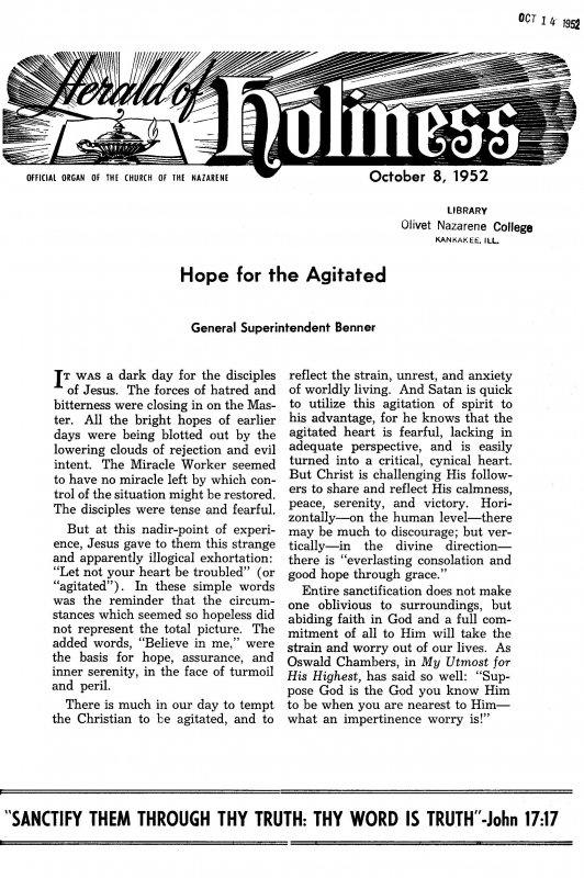Title Page of Herald of Holiness - October 8, 1952