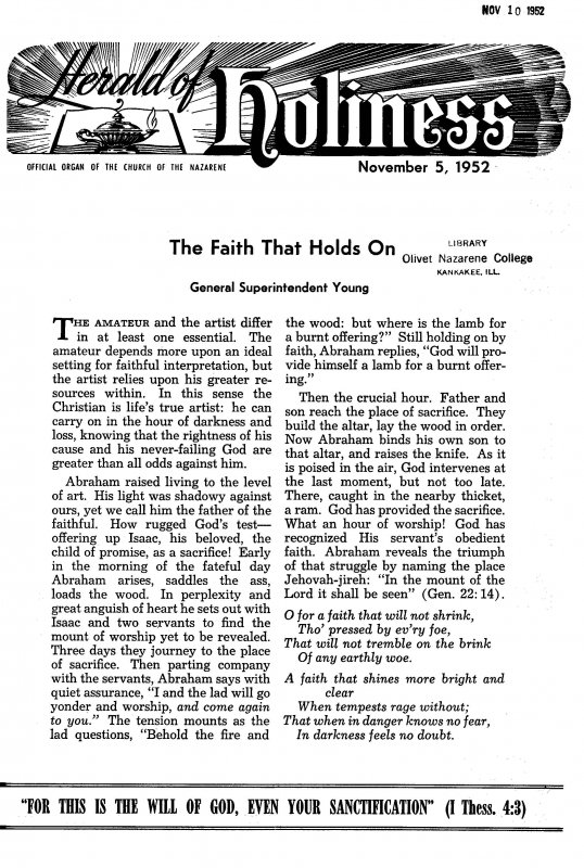 Title Page of Herald of Holiness - November 5, 1952