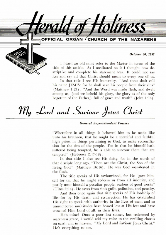 Title Page of Herald of Holiness - October 30, 1957