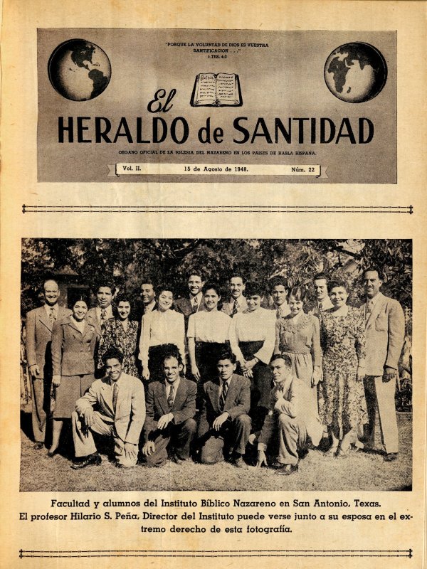 Portada, Facultad y alumnos del Instituto Bíblico Nazareno en San Antonio, Texas