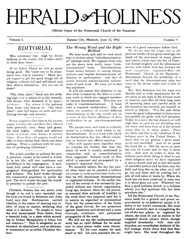Title Page of Herald of Holiness - June 12, 1912