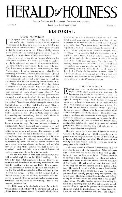 Title Page of Herald of Holiness - October 15, 1913