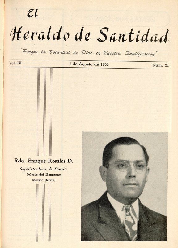 Portada: Rev. Enrique Rosales de la Torre, Superintendente Distrito Norte de México, Iglesia del Nazareno