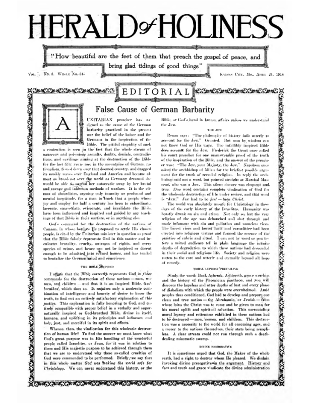 Title Page of Herald of Holiness - April 24, 1918