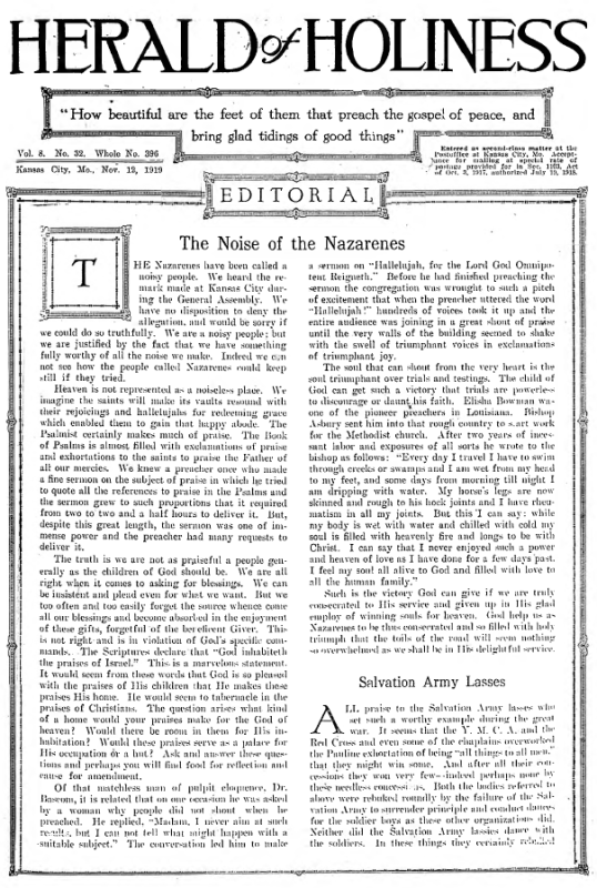 Title Page of Herald of Holiness - November 12, 1919
