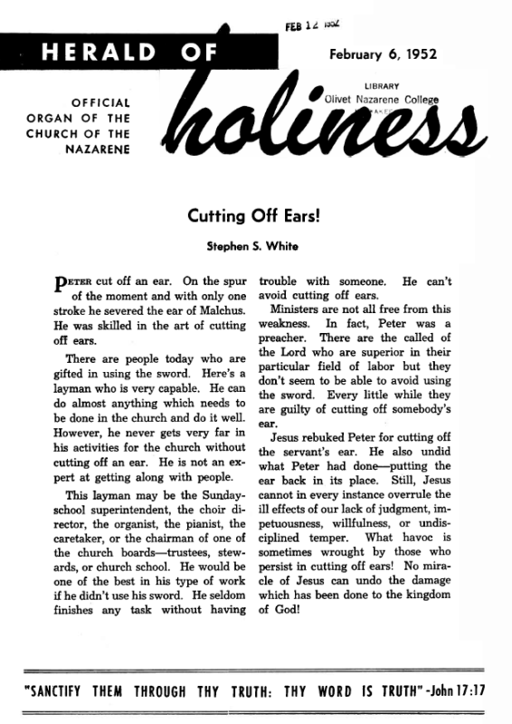Title Page of Herald of Holiness - February 6, 1952