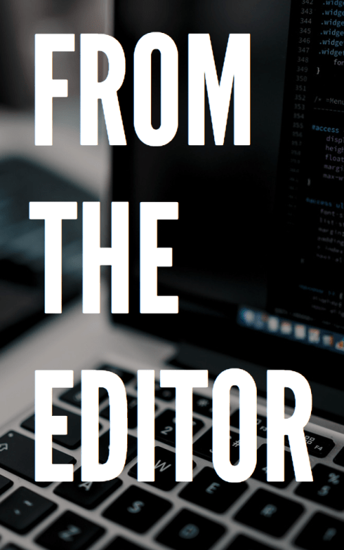 "From the Editor" with a computer in the background