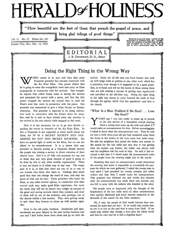 Front page of Herald of Holiness - December 13, 1922