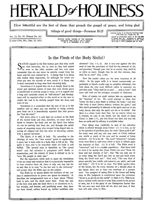 Front page of Herald of Holiness - December 26, 1923