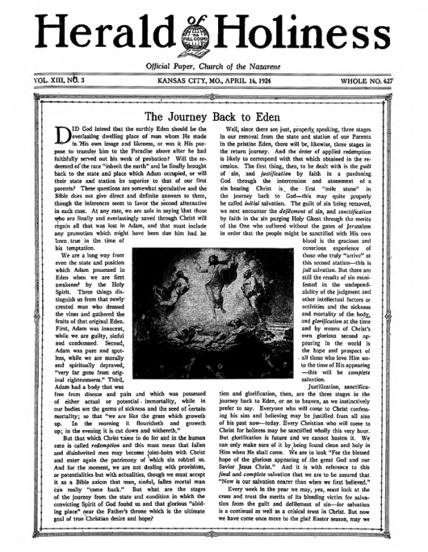 Front page of Herald of Holiness - April 16, 1924