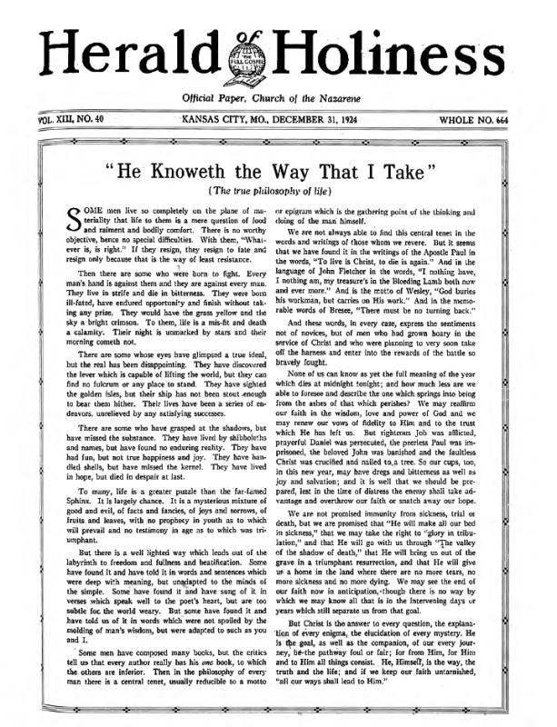 Front page of Herald of Holiness - December 31, 1924