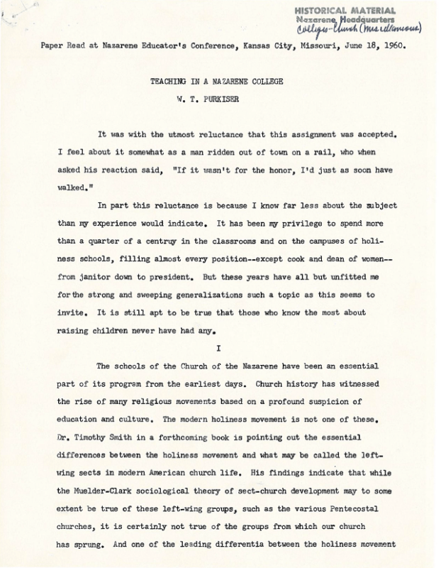 Teaching in a Nazarene College