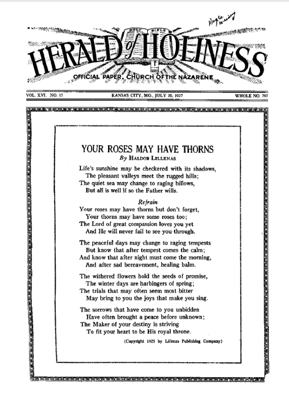 Front page of Herald of Holiness - July 20, 1927