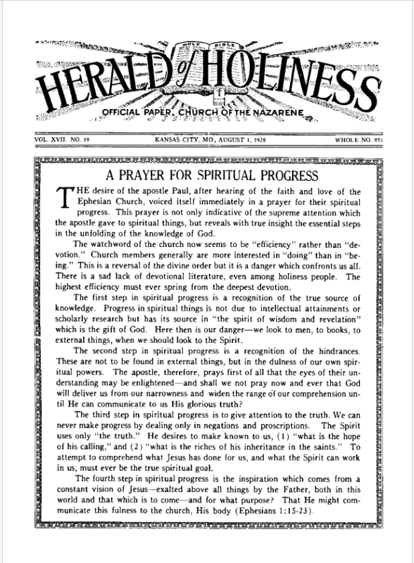 Front page of Herald of Holiness - August 1, 1928