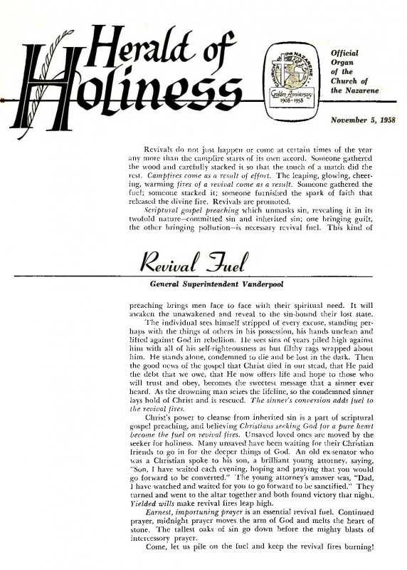 Herald of Holiness - November 5, 1958