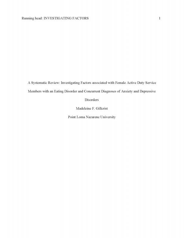Systematic Review: Investigating Factors associated with Female Active Duty Service Members with an Eating Disorder and Concurrent Diagnoses of Anxiety and Depressive Disorders